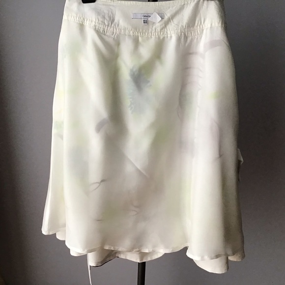 Zara white neon green floral print cotton midi skirt size Medium - Picture 5 of 5